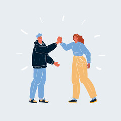 Wall Mural - Vector illustration of two people giving high five on white backround.