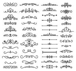 Wall Mural - Collection decorative swirls, dividers. Vector calligraphic objects for wedding invitation, greeting card and certificate design. Set of classic lines and borders. Set of vector illustrations