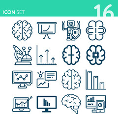 Wall Mural - Simple set of 16 icons related to eeg