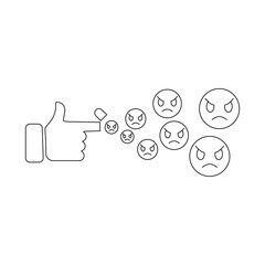 Sticker - Angry emoji, finger and hand sad line icon, feelings or emotions, vector, black and white