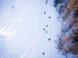 Aerial of Snow-covered Poconos Mountain