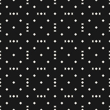 Simple Vector Seamless Pattern. Stylish Minimalist Geometric Texture. Abstract Monochrome Minimal Background With Small Geo Shapes. Perforated Surface. Dark Repeat Design For Decor, Print, Cover, Web