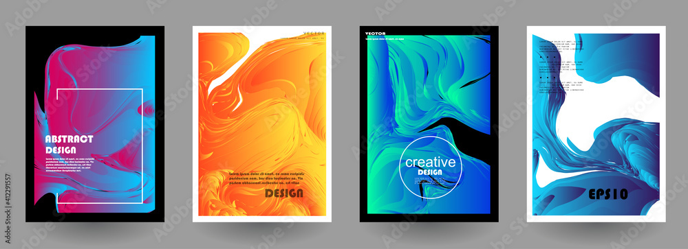 Modern abstract covers set, Modern colorful wave liquid flow poster. Cool gradient shapes composition, vector covers design. - obrazy, fototapety, plakaty 