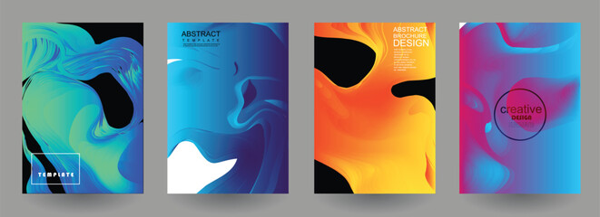 Poster - Modern abstract covers set, Modern colorful wave liquid flow poster. Cool gradient shapes composition, vector covers design.