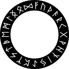 vector silhouette elder futhark runic circle, celtic alphabet letters wheel