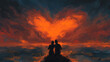 canvas print picture Scene of couple looking heart-shaped clouds , valentine day, romantic ,digital art, Illustration painting.