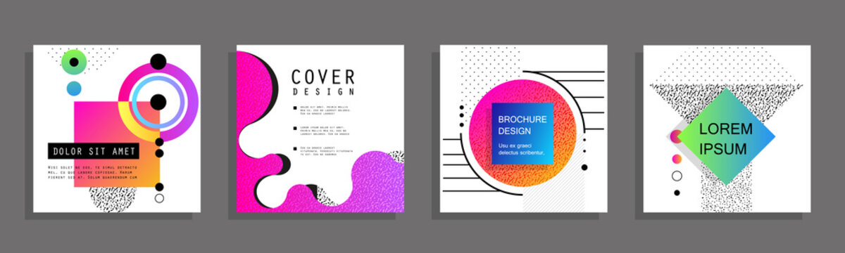 Covers templates set with graphic geometric elements. Applicable for brochures, posters, covers and banners. Vector illustrations.