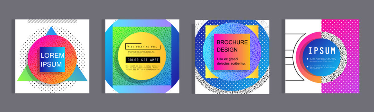 Covers templates set with graphic geometric elements. Applicable for brochures, posters, covers and banners. Vector illustrations.