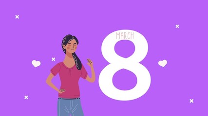 Poster - happy womens day lettering card with girl and number eight