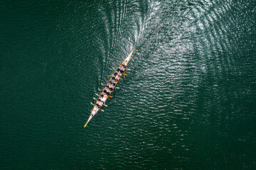 Wall Mural - Top view of standard dragon boat on the lake