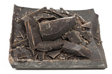 Poster - dark chocolate chunks isolated on white background