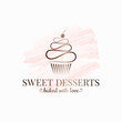 Cupcake watercolor logo design on white background