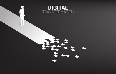 Poster - Silhouette of businessman standing on the way with pixel. concept of digital transformation of business.