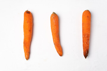 Rotten carrots on white background