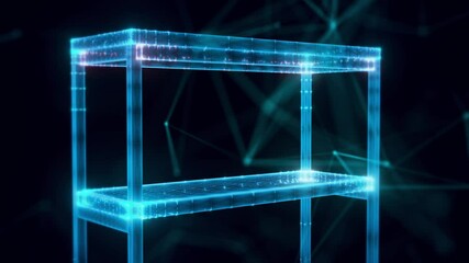 Poster - empty book shelf hologram close up 4k. High quality 4k footage