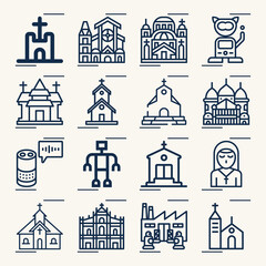 Poster - Simple set of abbey related lineal icons.