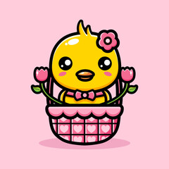 Wall Mural - cartoon cute chicken vector design with basket on happy easter day