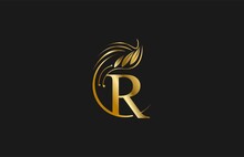 Golden Letter R Typography FLourishes Rounded Logogram Beauty Logo