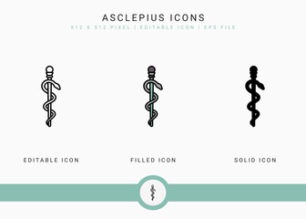 Fototapete - Asclepius icons set vector illustration with solid icon line style. Rod caduceus concept. Editable stroke icon on isolated background for web design, user interface, and mobile application