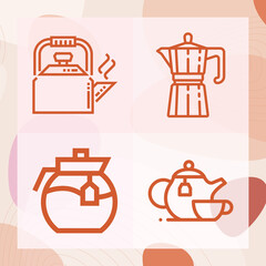 Wall Mural - Simple set of teapot related lineal icons