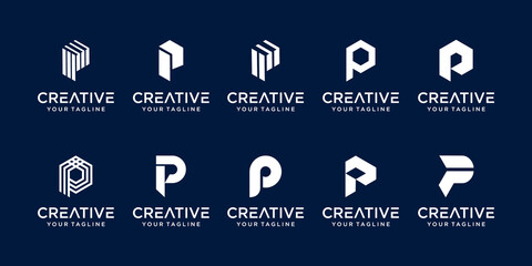 Set of abstract initial letter P logo template. icons for business of fashion, sport, automotive,