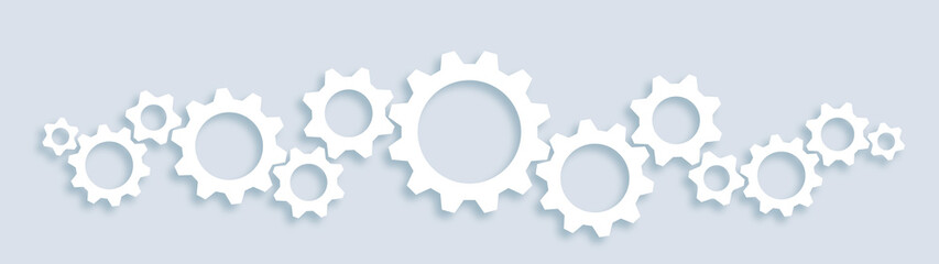 Poster - gear sequence in light blue background. μechanism in operation.