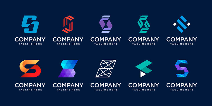 Set of abstract initial letter S SS logo template.