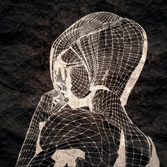Wall Mural - head of the person from a 3d grid. human head wire model. 3d geometric face design. polygonal coveri