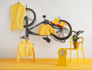 Creative interior of stylish wardrobe with bicycle