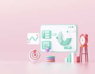 Fototapete - 3D SEO Optimization, web analytics and seo marketing social media concept. 3d render illustration
