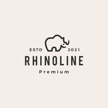 Rhino Monoline Hipster Vintage Logo Vector Icon Illustration