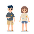 © cloverlittleworld - Dirty and poor hungry children. Charity awareness concept clip art. Flat vector cartoon style.