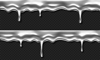 Poster - liquid silver drip, dripping metal, mercury, chrome gray slime or goo border. falling drops dribble 