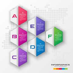 Poster - Hexagon infographics template with 6 options in white color background