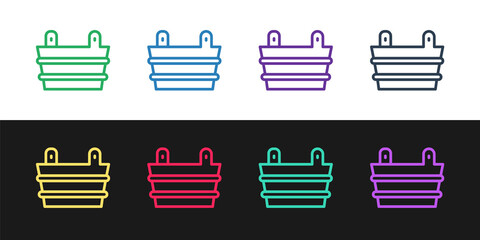 Set line Sauna bucket icon isolated on black and white background. Vector.