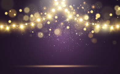Poster - Christmas bright, beautiful lights, design elements. Glowing lights for design of Xmas greeting cards. Garlands, light Christmas decorations.	