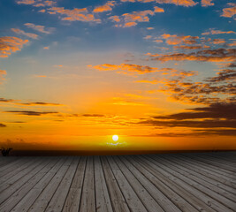 Wall Mural - Coucher de soleil derrière ponton bois