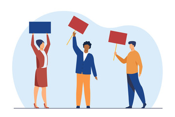 Poster - Various people standing on rally with placards. Copy space, democracy, meeting flat vector illustration. Social position and protest concept for banner, website design or landing web page