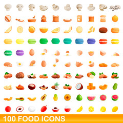 Poster - 100 food icons set. Cartoon illustration of 100 food icons vector set isolated on white background