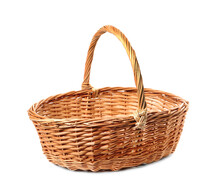 Empty Wicker Basket Isolated On White. Easter Item