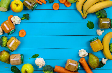 Wall Mural - Puree for kids with fruits and vegetables. Selective focus
