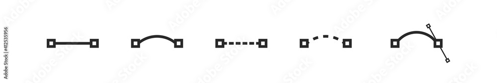 Bezier curve line contour icon collection. Pen point illustration ...