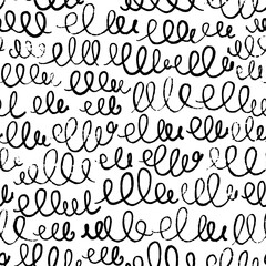 Wall Mural - Seamless pattern with hand drawn scribbles. Monochrome vector background with black brush strokes.