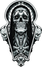 Skull Psychedelic Sketch Tattoo Print Vector Illustration