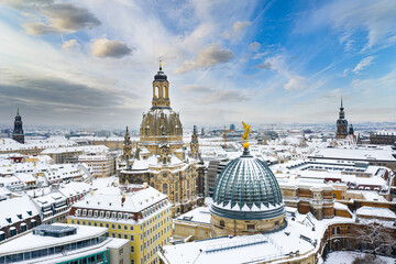 Sticker - Dresden Winter Frauenkirche Elbe Kathetrale Kunstakademie Zitronenpresse Sachsen Deutschland Zwinger Schloss Blauer Himmel Wolken Georg Treu Platz Neumarkt