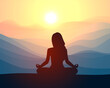 © tashechka - Woman meditating in sitting yoga position on the top of a mountains. Concept illustration for yoga, meditation, relax, recreation, healthy lifestyle.