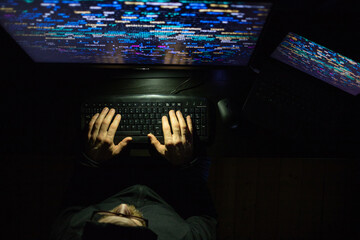 Wall Mural - hacker coding at night cybersecurity concept