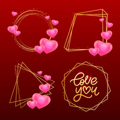 Sticker - Valentine card Love you with calligraphic lettering on a red background. Vector illustration.