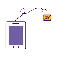 Fototapete - cellphone and love letter envelope, colorful design