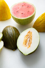 Wall Mural - Close up of Organic melon slice on light surface